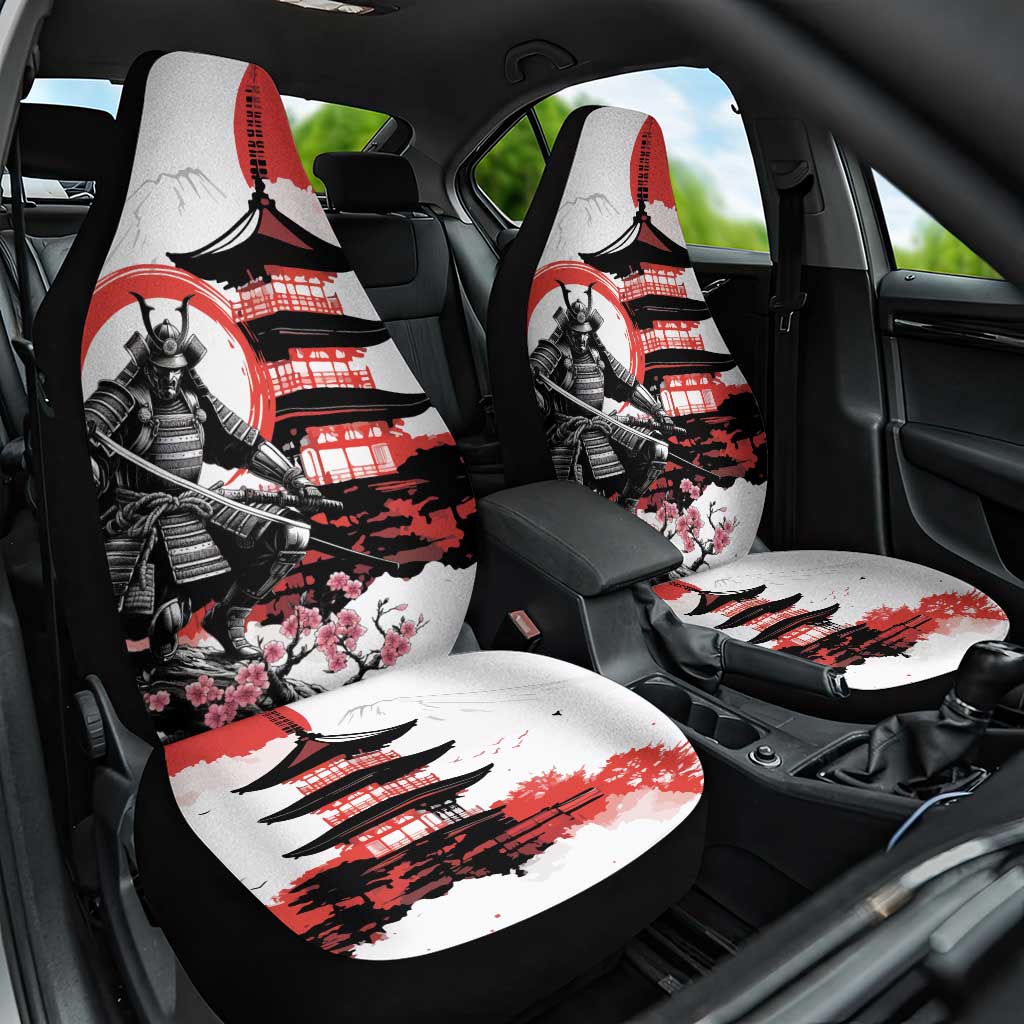 Japanese Samurai Warrior Enso Car Seat Cover Japan Pagoda Sakura Watercolor - Polynesian Pride