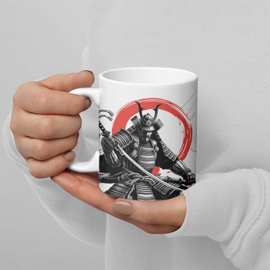 Japanese Samurai Warrior Enso Ceramic Mug Japan Pagoda Sakura Watercolor - Polynesian Pride