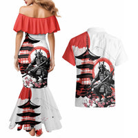 Japanese Samurai Warrior Enso Couples Matching Mermaid Dress and Hawaiian Shirt Japan Pagoda Sakura Watercolor - Polynesian Pride