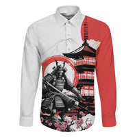 Japanese Samurai Warrior Enso Family Matching Off Shoulder Maxi Dress and Hawaiian Shirt Japan Pagoda Sakura Watercolor LT14 Dad's Shirt - Long Sleeve White - Polynesian Pride
