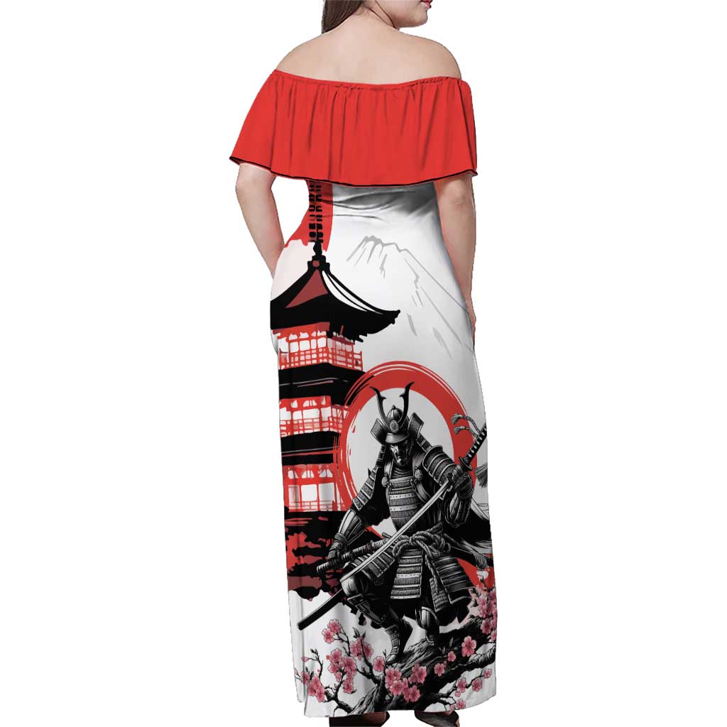 Japanese Samurai Warrior Enso Family Matching Off Shoulder Maxi Dress and Hawaiian Shirt Japan Pagoda Sakura Watercolor LT14 - Polynesian Pride