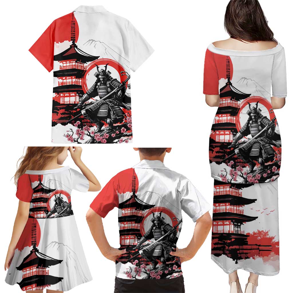 Japanese Samurai Warrior Enso Family Matching Puletasi and Hawaiian Shirt Japan Pagoda Sakura Watercolor LT14 - Polynesian Pride