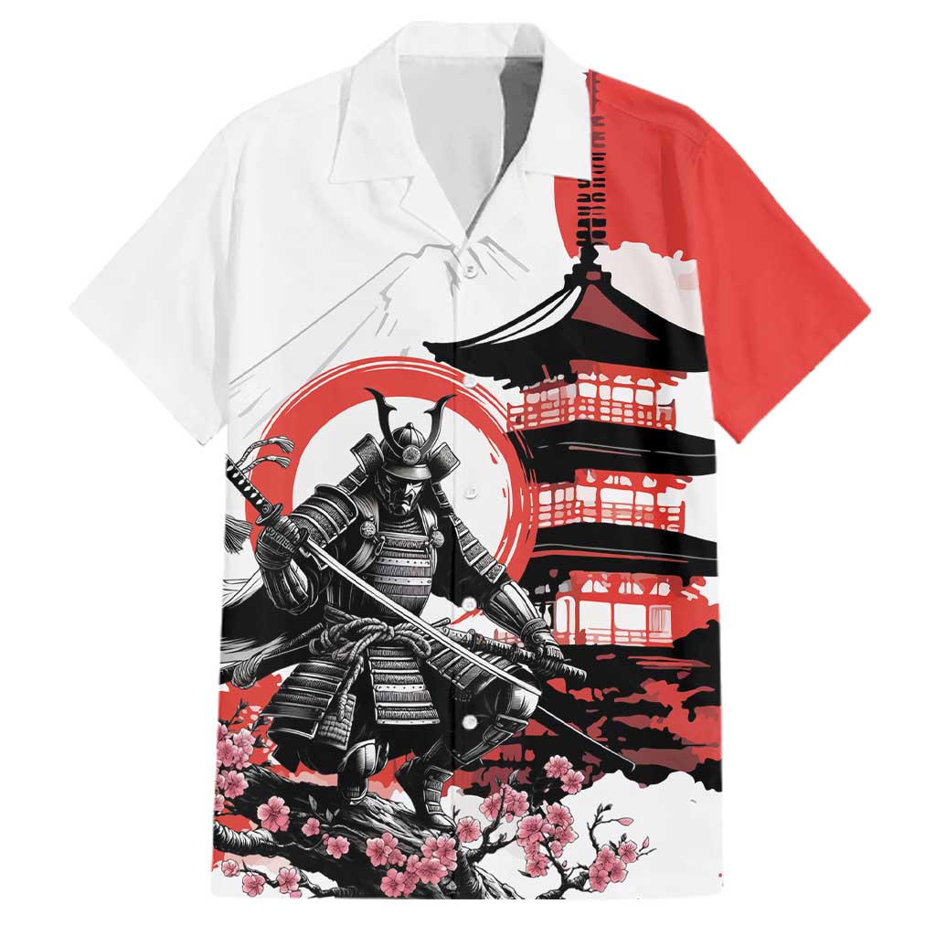 Japanese Samurai Warrior Enso Family Matching Puletasi and Hawaiian Shirt Japan Pagoda Sakura Watercolor LT14 Dad's Shirt - Short Sleeve White - Polynesian Pride