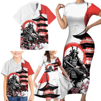 Japanese Samurai Warrior Enso Family Matching Short Sleeve Bodycon Dress and Hawaiian Shirt Japan Pagoda Sakura Watercolor LT14 - Polynesian Pride