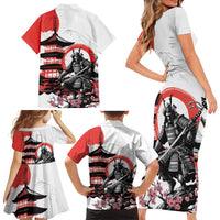 Japanese Samurai Warrior Enso Family Matching Short Sleeve Bodycon Dress and Hawaiian Shirt Japan Pagoda Sakura Watercolor LT14 - Polynesian Pride
