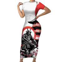 Japanese Samurai Warrior Enso Family Matching Short Sleeve Bodycon Dress and Hawaiian Shirt Japan Pagoda Sakura Watercolor LT14 Mom's Dress White - Polynesian Pride