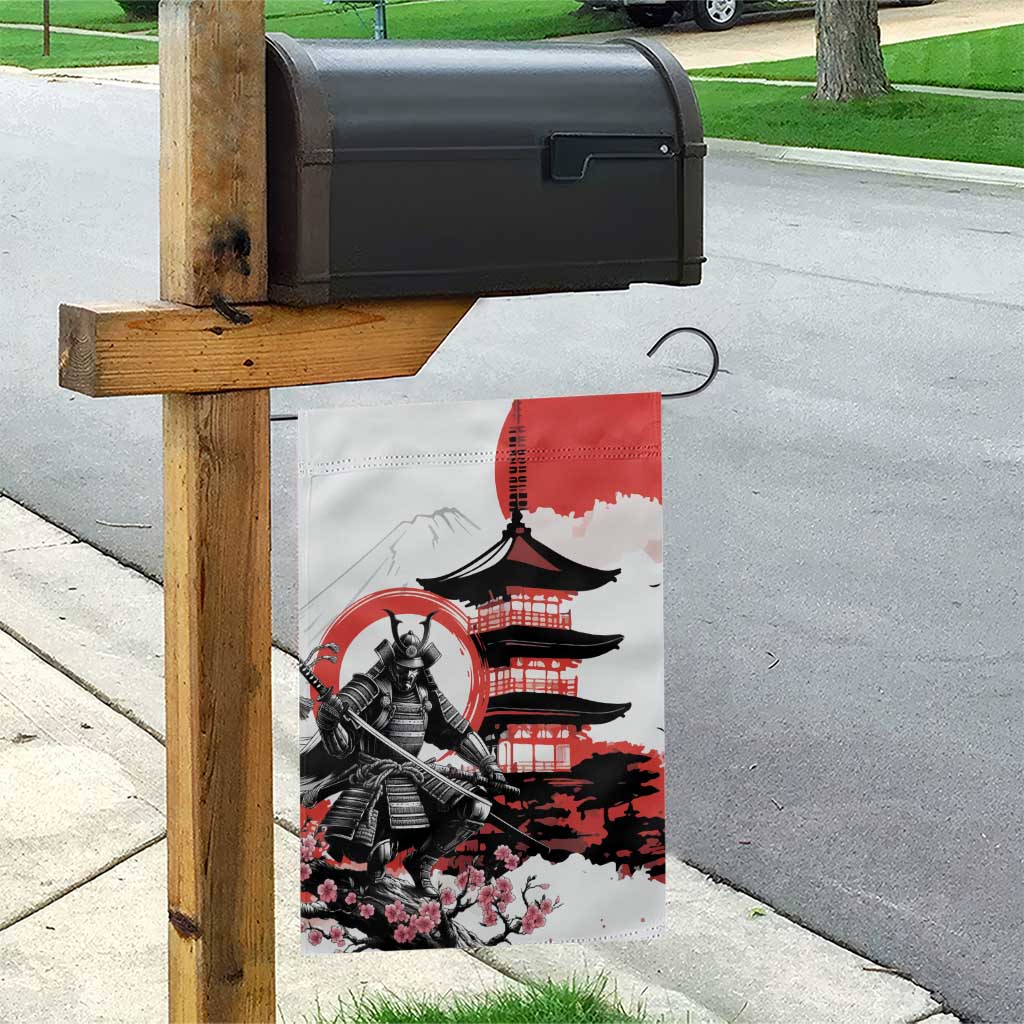 Japanese Samurai Warrior Enso Garden Flag Japan Pagoda Sakura Watercolor - Polynesian Pride
