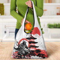 Japanese Samurai Warrior Enso Grocery Bag Japan Pagoda Sakura Watercolor - Polynesian Pride
