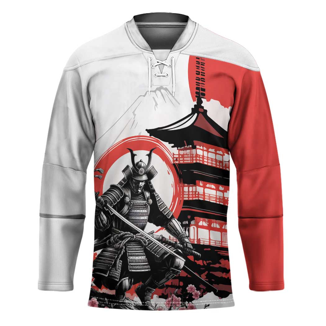 Japanese Samurai Warrior Enso Hockey Jersey Japan Pagoda Sakura Watercolor - Polynesian Pride