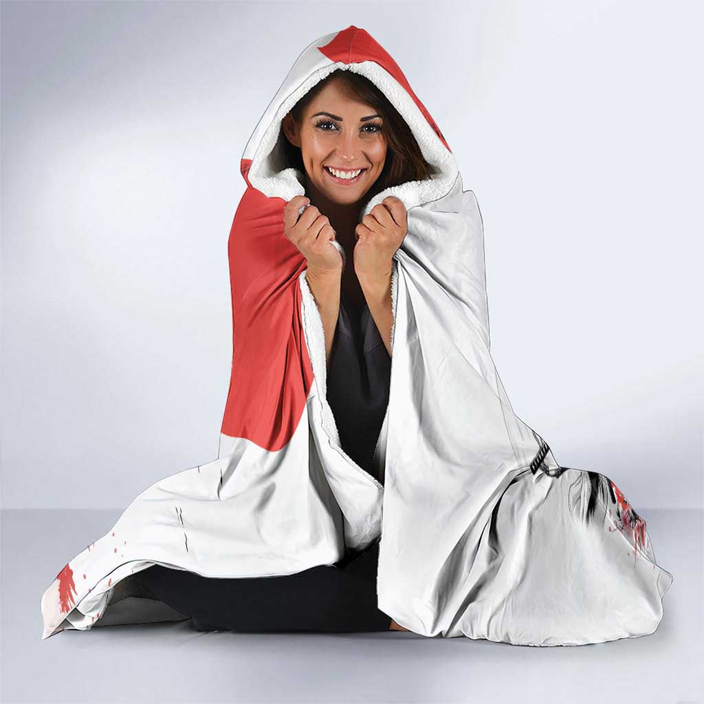 Japanese Samurai Warrior Enso Hooded Blanket Japan Pagoda Sakura Watercolor - Polynesian Pride