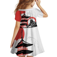Japanese Samurai Warrior Enso Kid Short Sleeve Dress Japan Pagoda Sakura Watercolor - Polynesian Pride