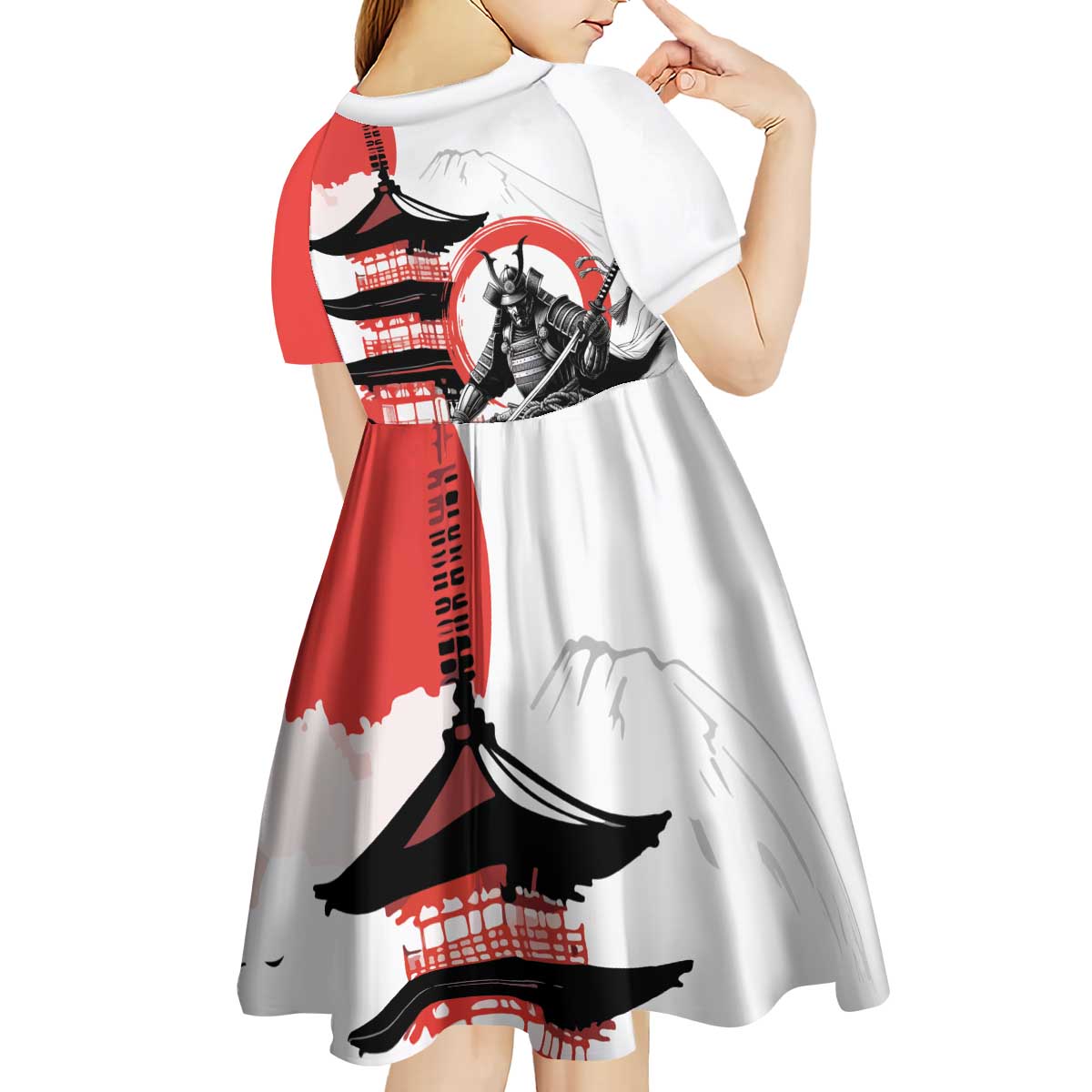 Japanese Samurai Warrior Enso Kid Short Sleeve Dress Japan Pagoda Sakura Watercolor - Polynesian Pride