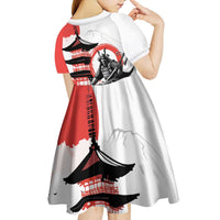 Japanese Samurai Warrior Enso Kid Short Sleeve Dress Japan Pagoda Sakura Watercolor - Polynesian Pride