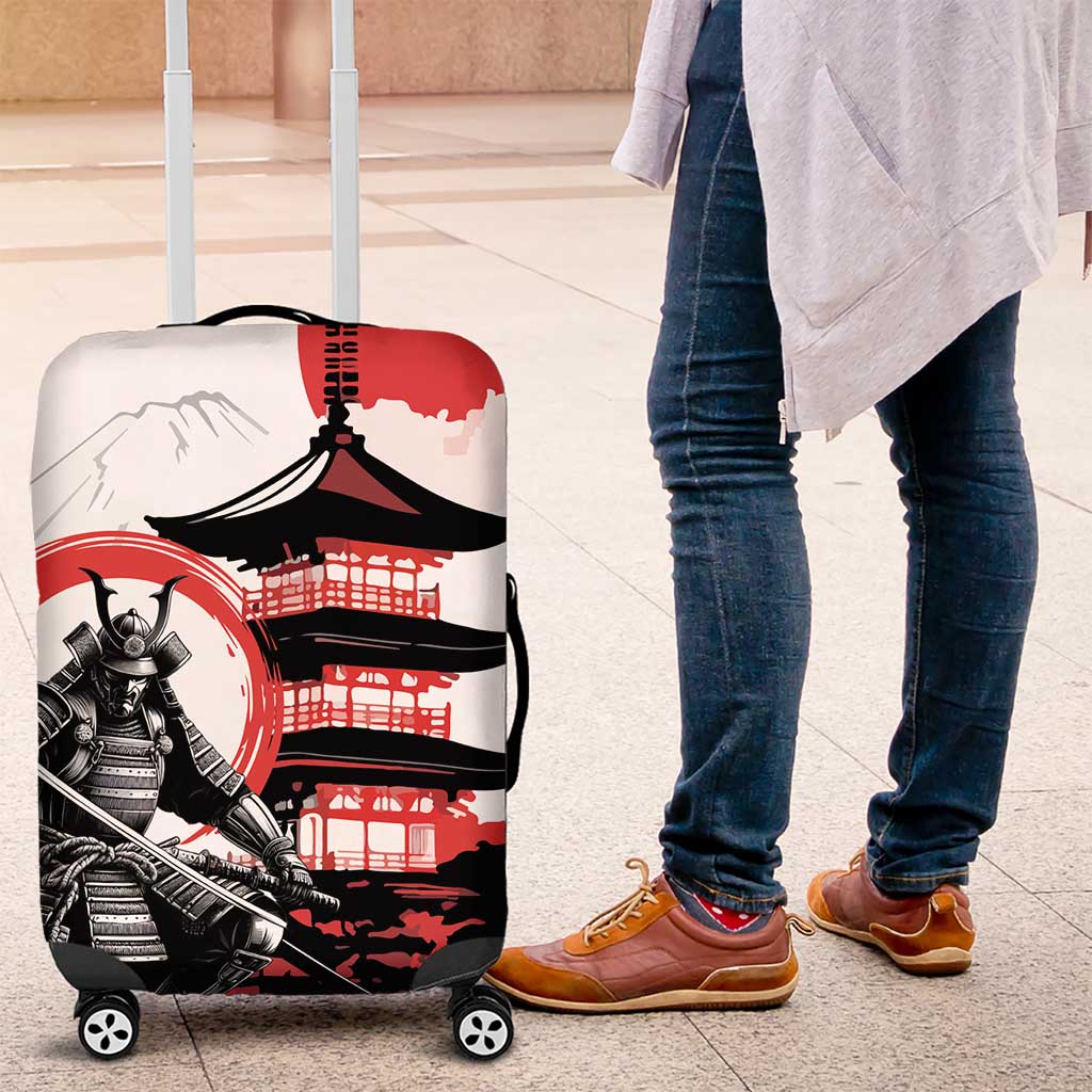 Japanese Samurai Warrior Enso Luggage Cover Japan Pagoda Sakura Watercolor - Polynesian Pride