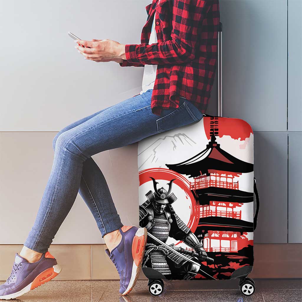 Japanese Samurai Warrior Enso Luggage Cover Japan Pagoda Sakura Watercolor - Polynesian Pride