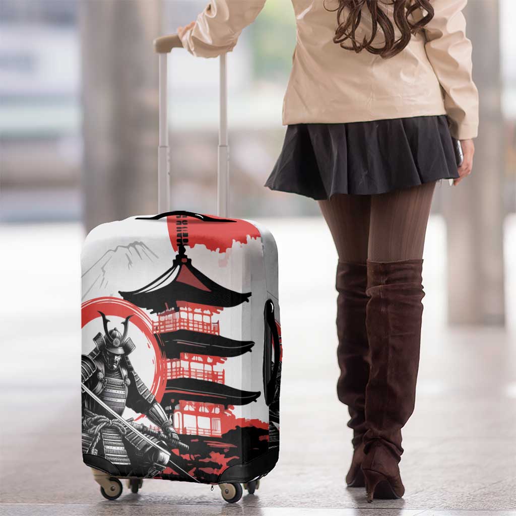 Japanese Samurai Warrior Enso Luggage Cover Japan Pagoda Sakura Watercolor - Polynesian Pride