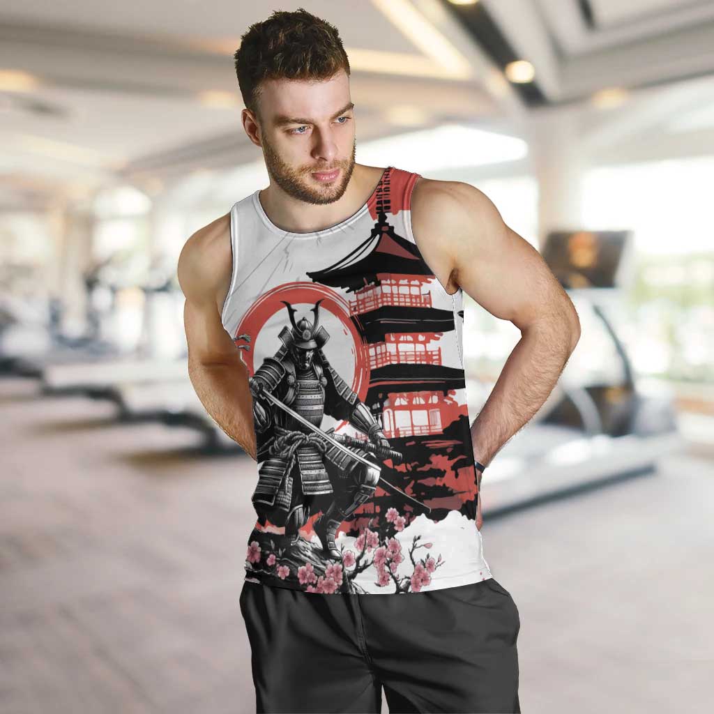 Japanese Samurai Warrior Enso Men Tank Top Japan Pagoda Sakura Watercolor - Polynesian Pride