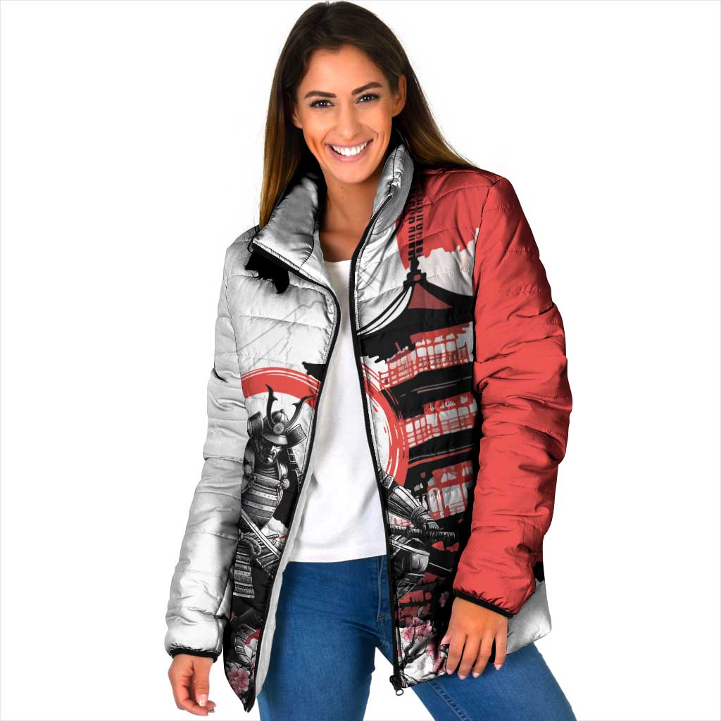 Japanese Samurai Warrior Enso Padded Jacket Japan Pagoda Sakura Watercolor - Polynesian Pride