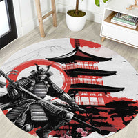 Japanese Samurai Warrior Enso Round Carpet Japan Pagoda Sakura Watercolor - Polynesian Pride