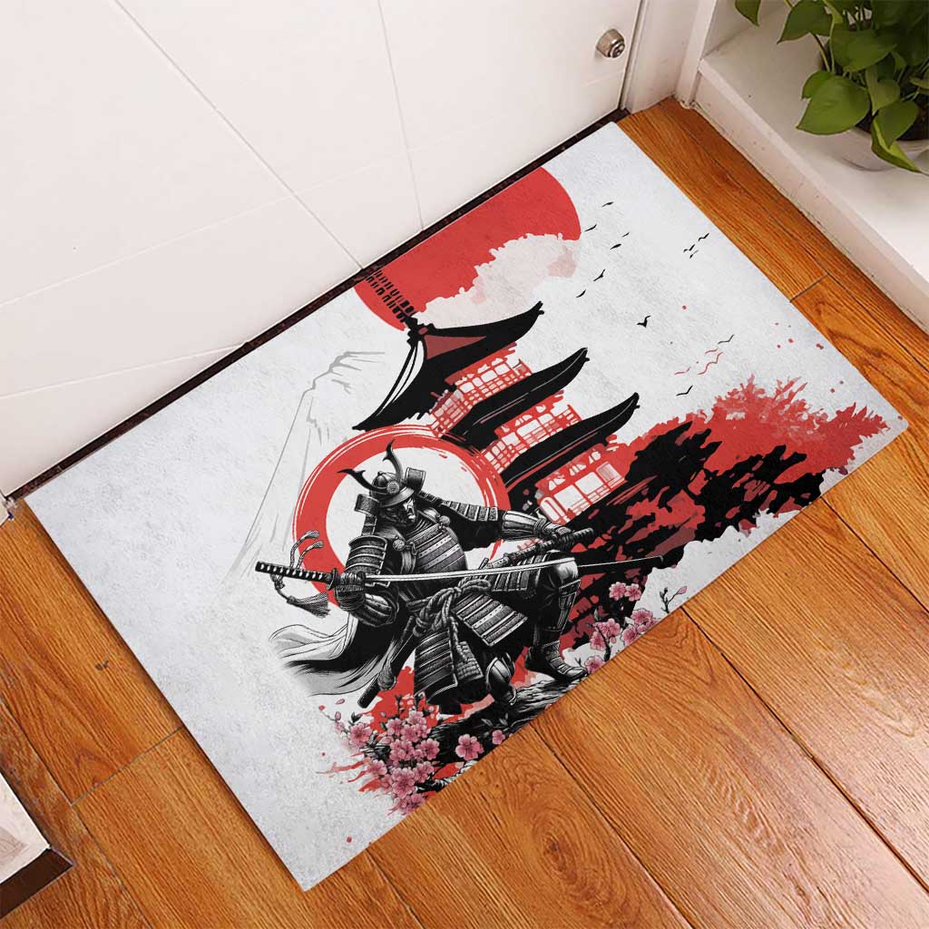 Japanese Samurai Warrior Enso Rubber Doormat Japan Pagoda Sakura Watercolor - Polynesian Pride