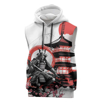 Japanese Samurai Warrior Enso Sleeveless Hoodie Japan Pagoda Sakura Watercolor - Polynesian Pride