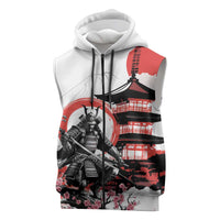 Japanese Samurai Warrior Enso Sleeveless Zip Hoodie Japan Pagoda Sakura Watercolor - Polynesian Pride