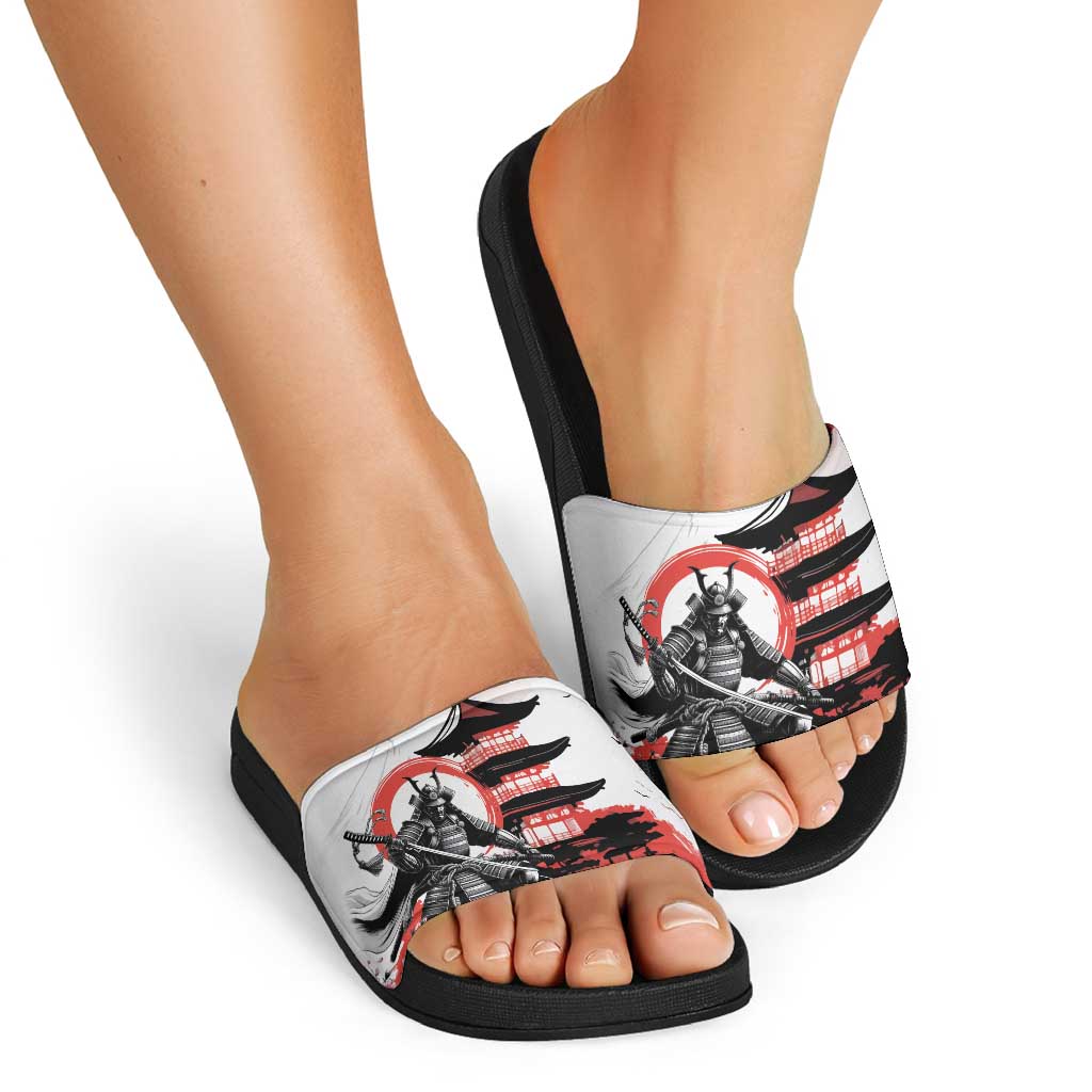 Japanese Samurai Warrior Enso Slide Sandals Japan Pagoda Sakura Watercolor - Polynesian Pride
