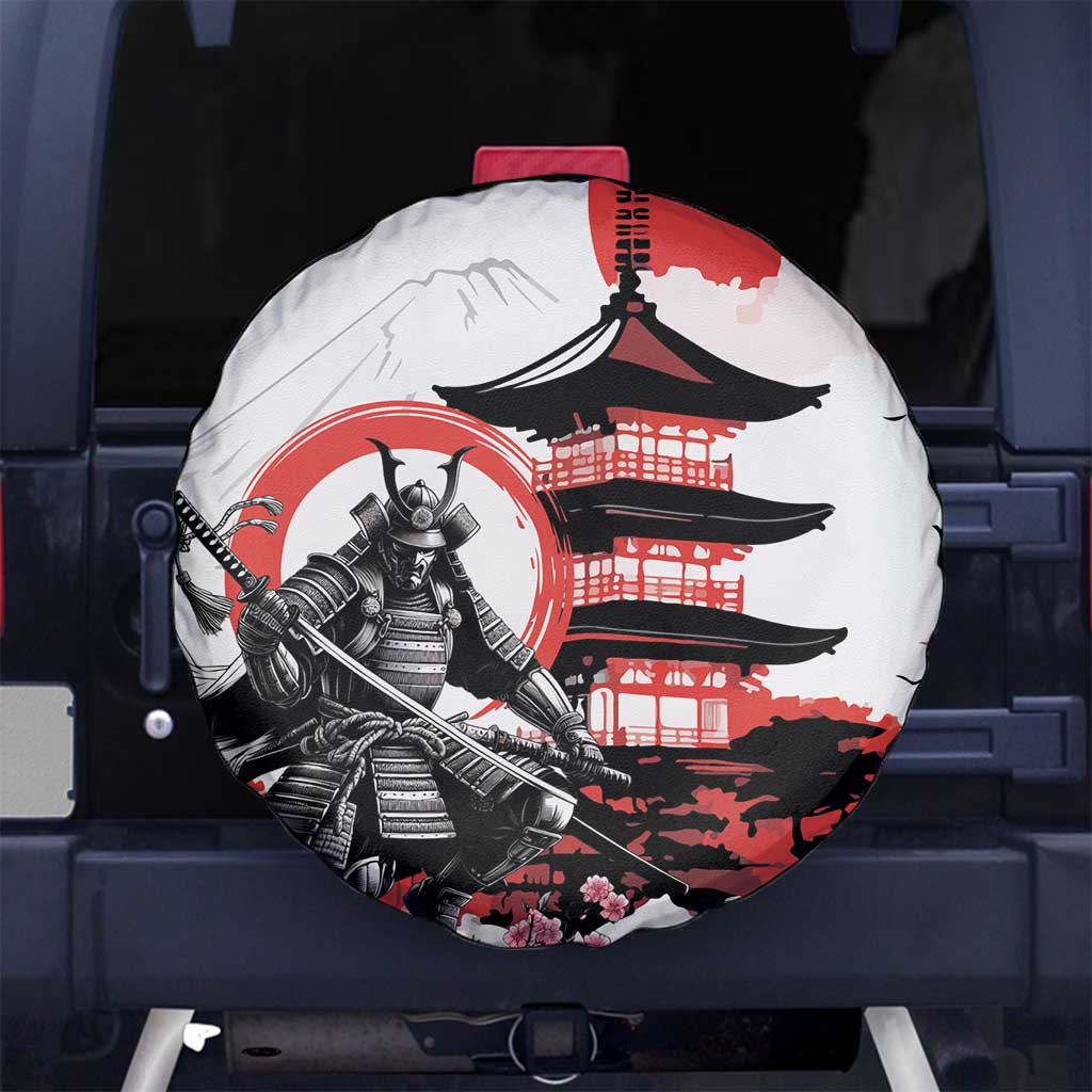 Japanese Samurai Warrior Enso Spare Tire Cover Japan Pagoda Sakura Watercolor - Polynesian Pride