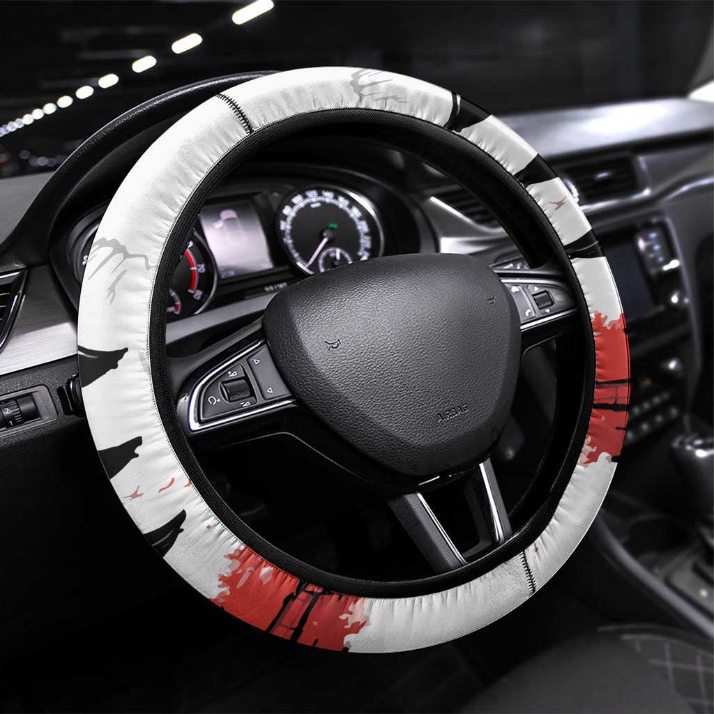 Japanese Samurai Warrior Enso Steering Wheel Cover Japan Pagoda Sakura Watercolor - Polynesian Pride