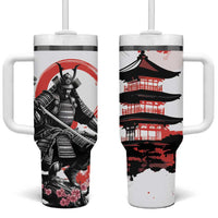 Japanese Samurai Warrior Enso Tumbler With Handle Japan Pagoda Sakura Watercolor - Polynesian Pride