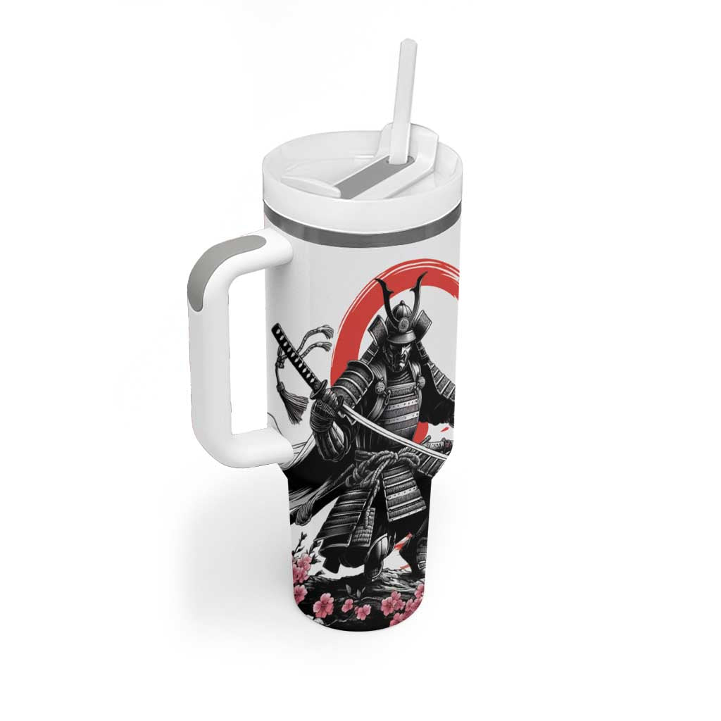 Japanese Samurai Warrior Enso Tumbler With Handle Japan Pagoda Sakura Watercolor - Polynesian Pride