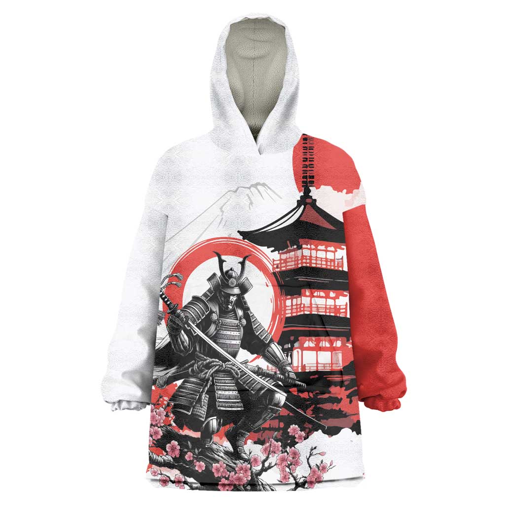 Japanese Samurai Warrior Enso Wearable Blanket Hoodie Japan Pagoda Sakura Watercolor - Polynesian Pride