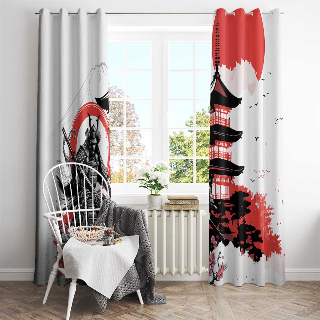 Japanese Samurai Warrior Enso Window Curtain Japan Pagoda Sakura Watercolor - Polynesian Pride