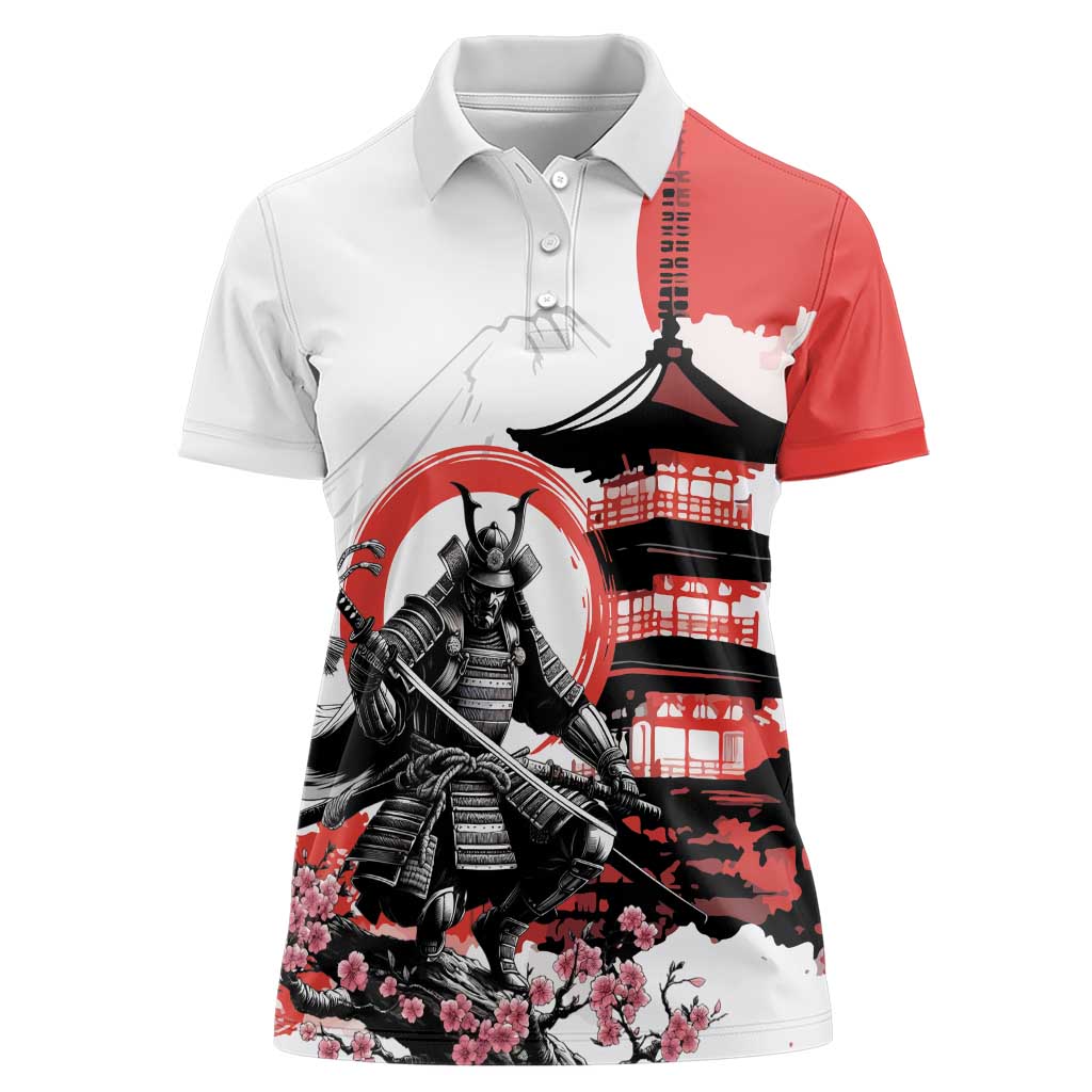 Japanese Samurai Warrior Enso Women Polo Shirt Japan Pagoda Sakura Watercolor - Polynesian Pride