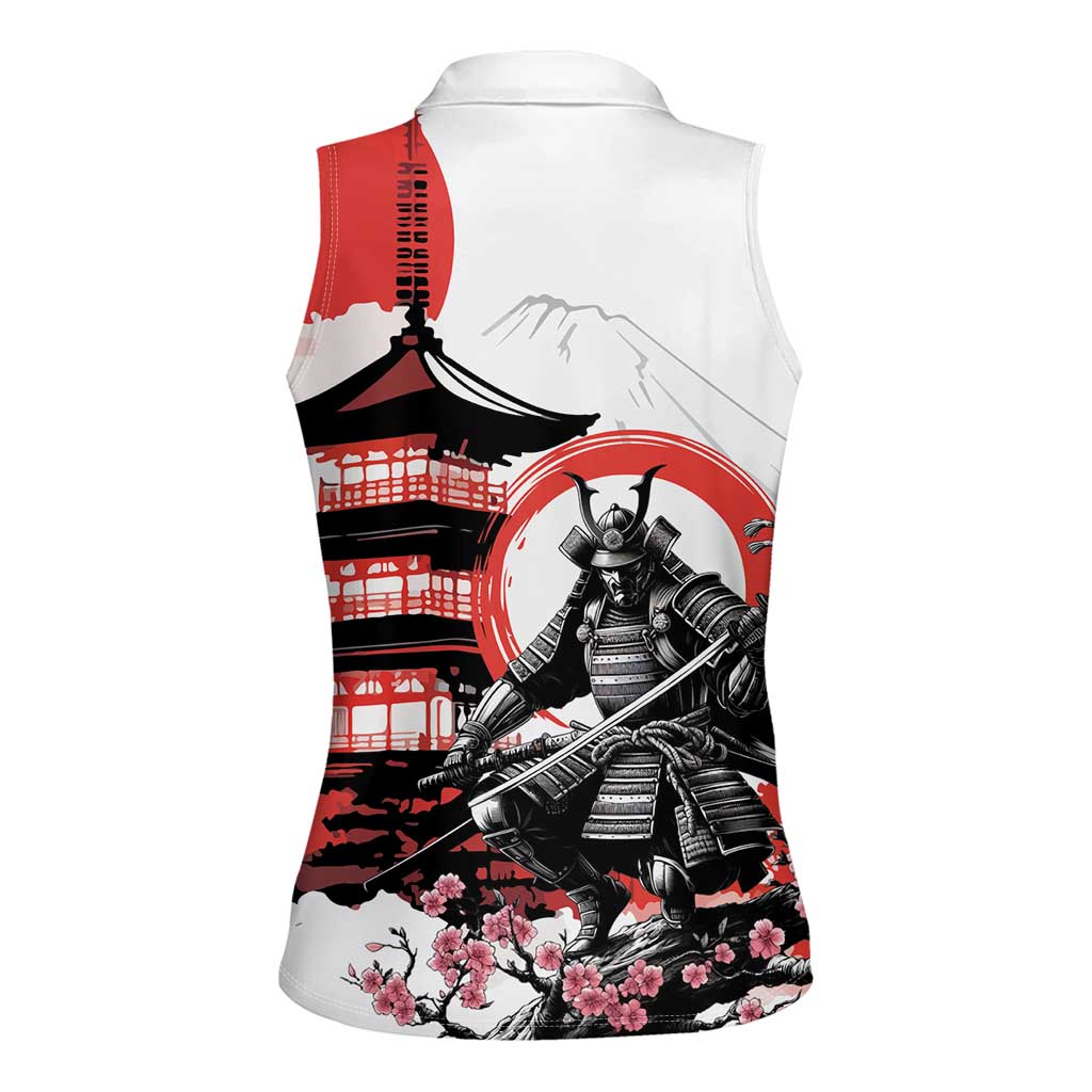 Japanese Samurai Warrior Enso Women Sleeveless Polo Shirt Japan Pagoda Sakura Watercolor LT14 - Polynesian Pride