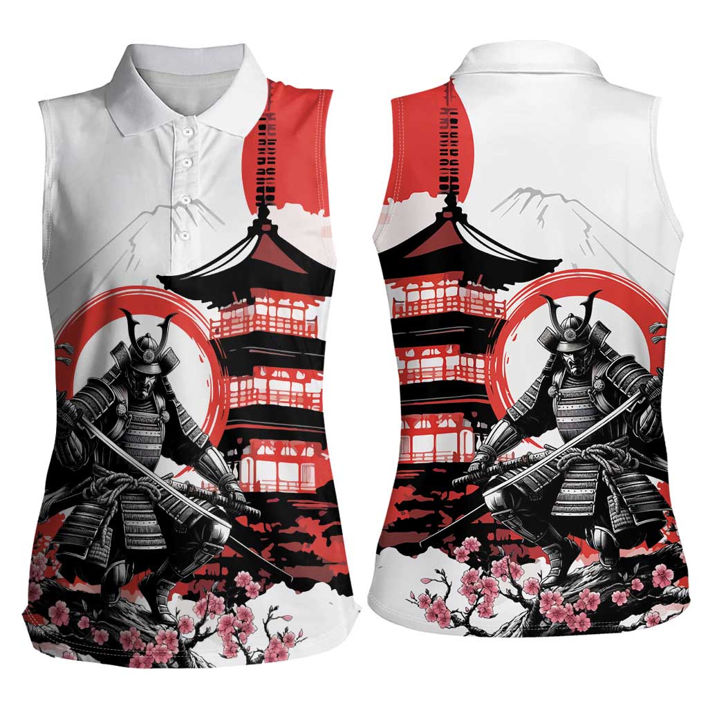 Japanese Samurai Warrior Enso Women Sleeveless Polo Shirt Japan Pagoda Sakura Watercolor LT14 - Polynesian Pride