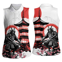 Japanese Samurai Warrior Enso Women Sleeveless Polo Shirt Japan Pagoda Sakura Watercolor LT14 - Polynesian Pride