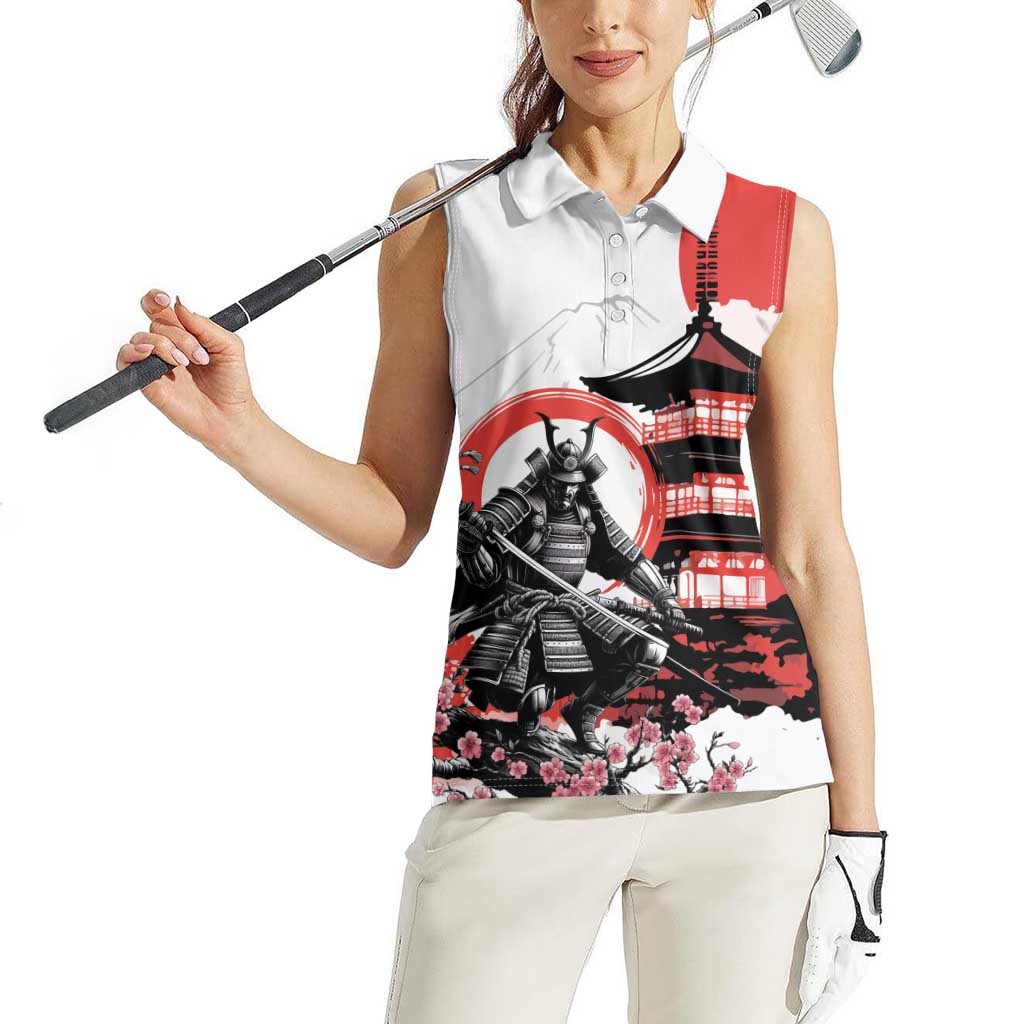 Japanese Samurai Warrior Enso Women Sleeveless Polo Shirt Japan Pagoda Sakura Watercolor LT14 - Polynesian Pride