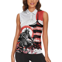 Japanese Samurai Warrior Enso Women Sleeveless Polo Shirt Japan Pagoda Sakura Watercolor LT14 - Polynesian Pride