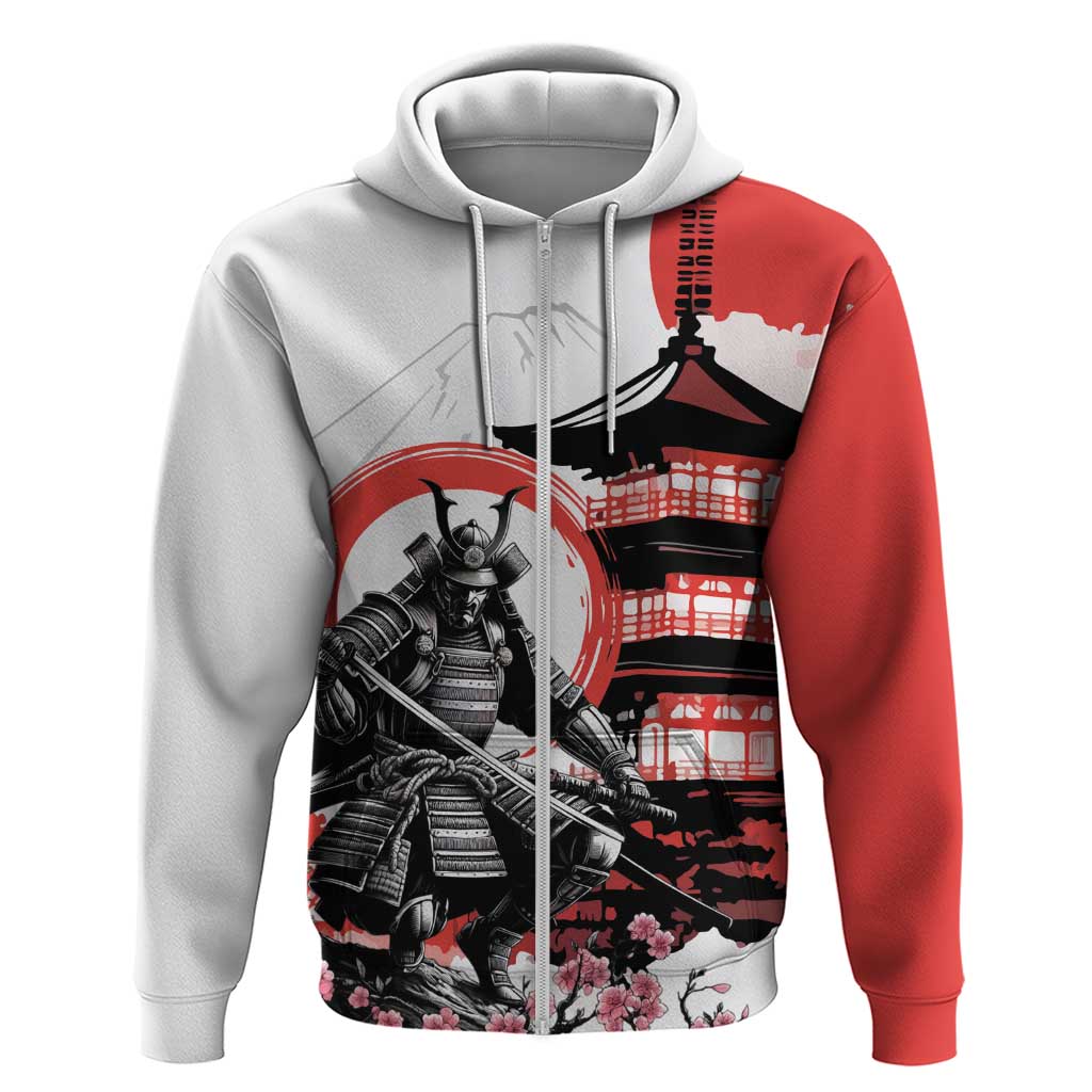 Japanese Samurai Warrior Enso Zip Hoodie Japan Pagoda Sakura Watercolor - Polynesian Pride