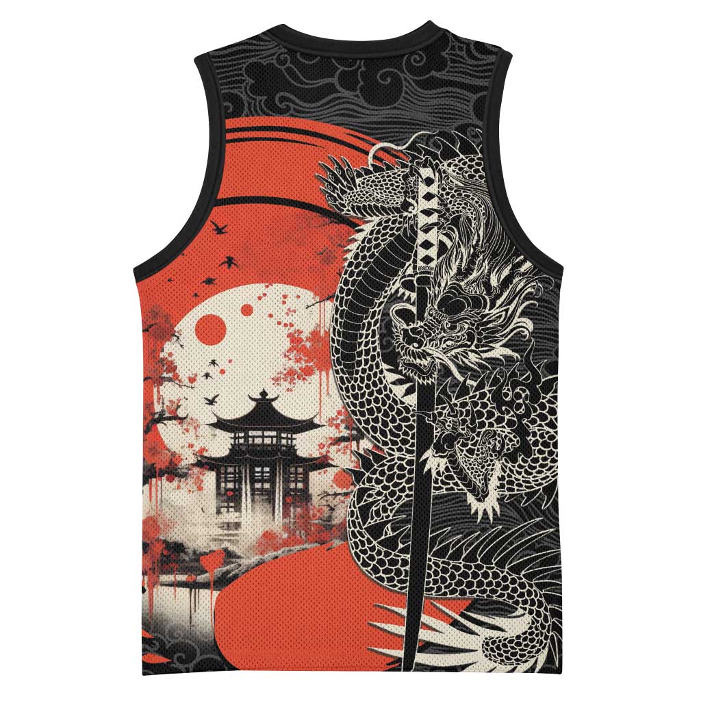 Japanese Dragon Katana Enso Basketball Jersey Japan Pagoda Seamless Cloud - Polynesian Pride