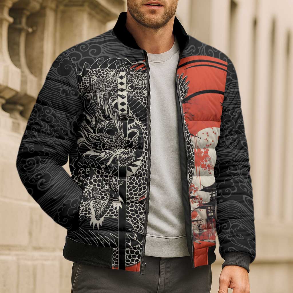Japanese Dragon Katana Enso Bomber Puffer Jacket Japan Pagoda Seamless Cloud - Polynesian Pride