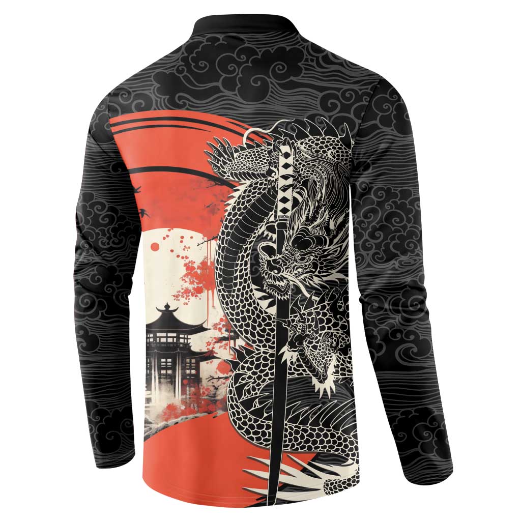 Japanese Dragon Katana Enso Button Sweatshirt Japan Pagoda Seamless Cloud - Polynesian Pride