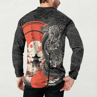 Japanese Dragon Katana Enso Button Sweatshirt Japan Pagoda Seamless Cloud - Polynesian Pride