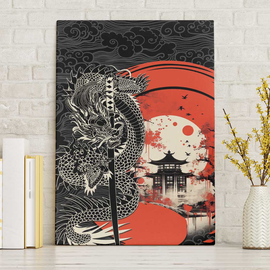Japanese Dragon Katana Enso Canvas Wall Art Japan Pagoda Seamless Cloud - Polynesian Pride