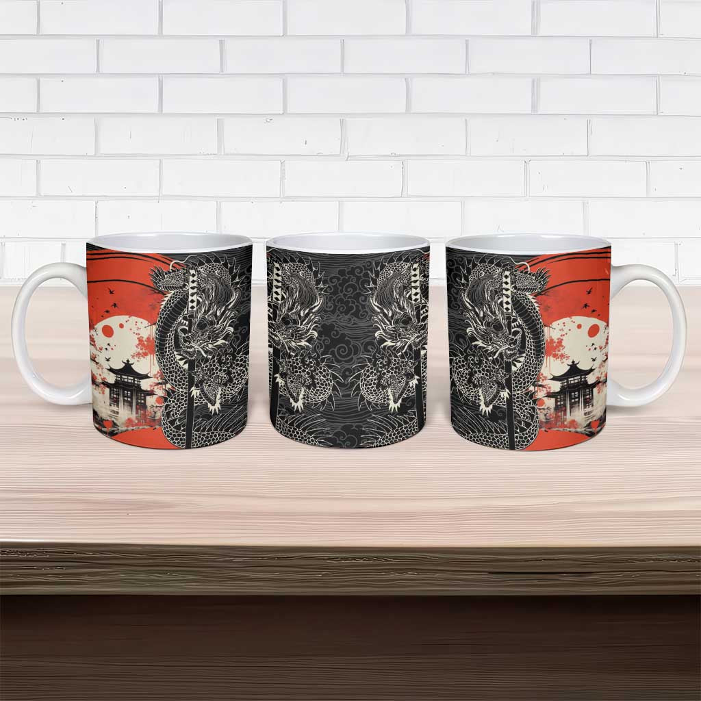 Japanese Dragon Katana Enso Ceramic Mug Japan Pagoda Seamless Cloud - Polynesian Pride