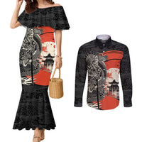 Japanese Dragon Katana Enso Couples Matching Mermaid Dress and Long Sleeve Button Shirt Japan Pagoda Seamless Cloud - Polynesian Pride