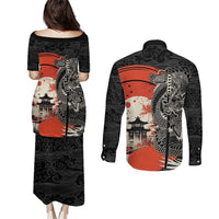 Japanese Dragon Katana Enso Couples Matching Puletasi and Long Sleeve Button Shirt Japan Pagoda Seamless Cloud LT14 - Polynesian Pride
