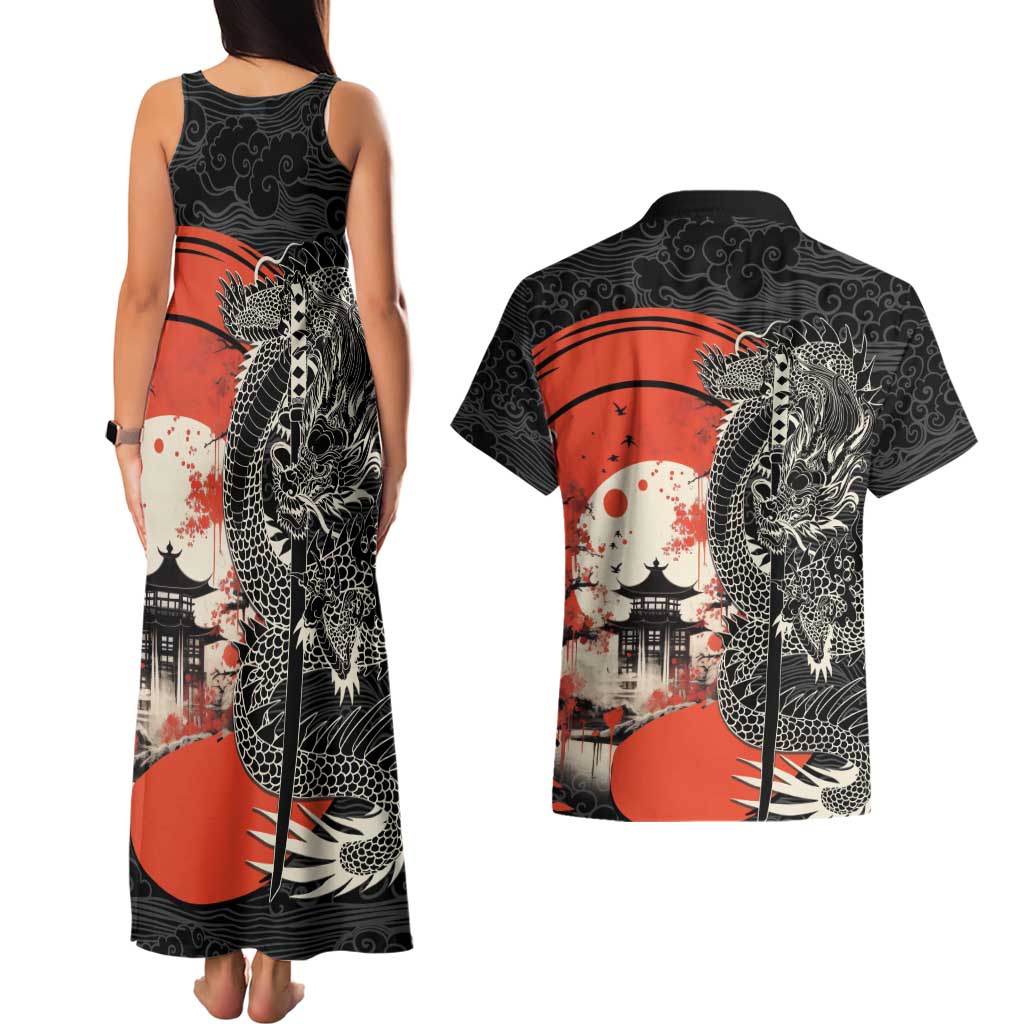 Japanese Dragon Katana Enso Couples Matching Tank Maxi Dress and Hawaiian Shirt Japan Pagoda Seamless Cloud LT14 - Polynesian Pride