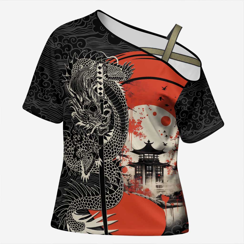 Japanese Dragon Katana Enso Cross Shoulder Shirt Japan Pagoda Seamless Cloud - Polynesian Pride